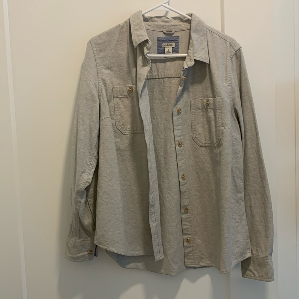 LLBean Felted Gray Cotton button up medium